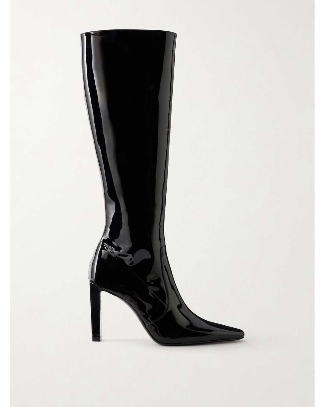 Saint Laurent Black Françoise 95 Paneled Patent-Leather Knee Boots