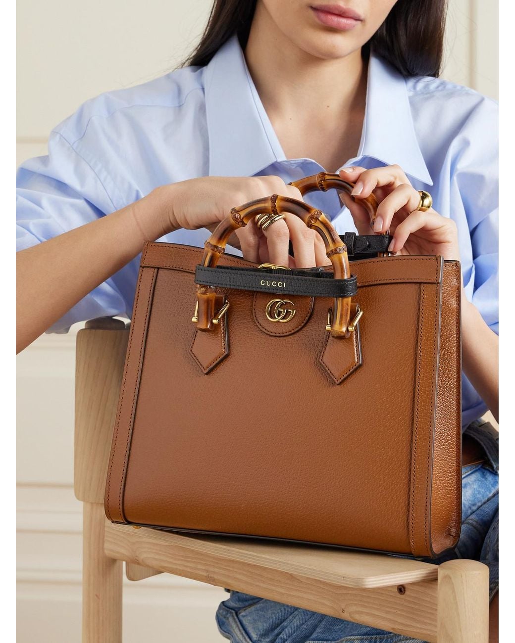 Gucci Brown Diana Small Textured-Leather Tote