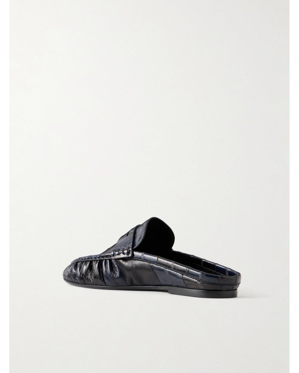 Saint Laurent Black Le Loafer Cassandre-Embellished Eel Mules