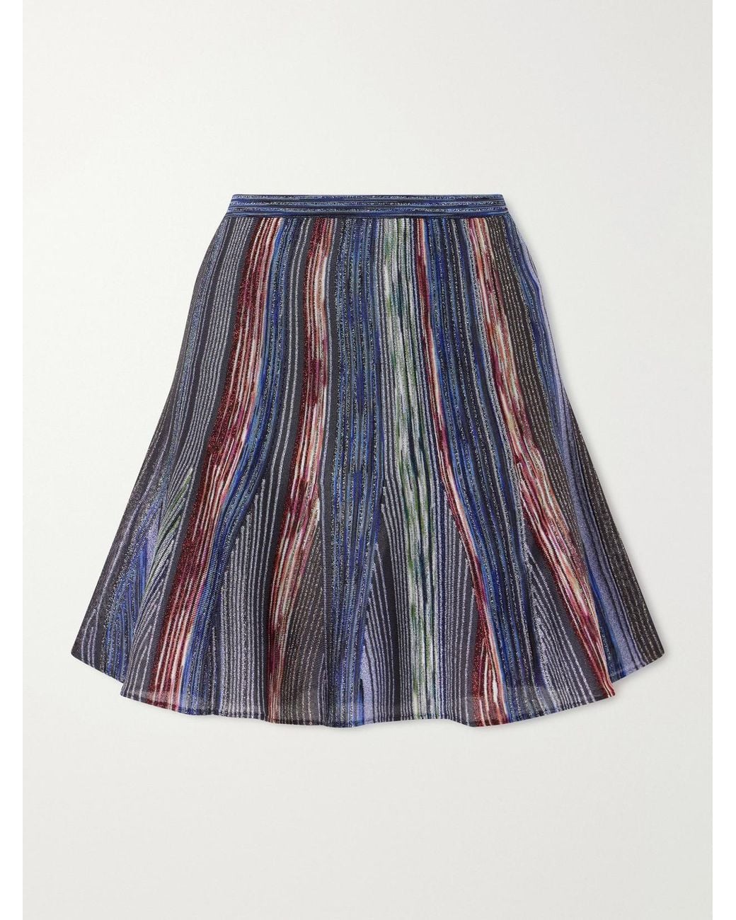 Missoni Blue Striped Metallic Crochet-Knit Mini Skirt