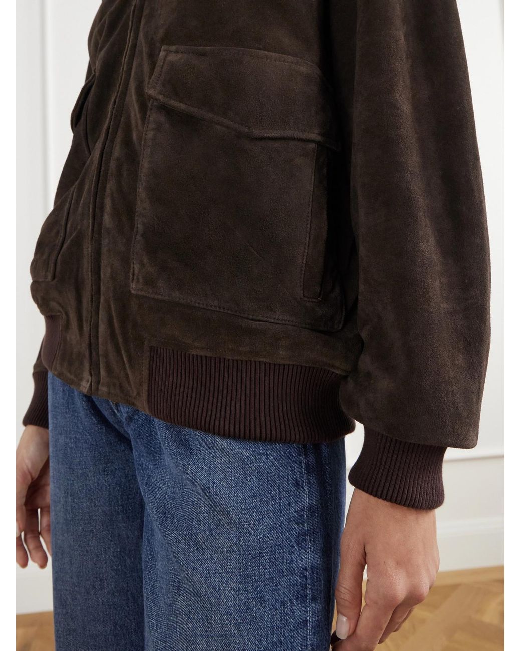 Citizens of Humanity Brown Vivienne Rib-Trimmed Suede Jacket