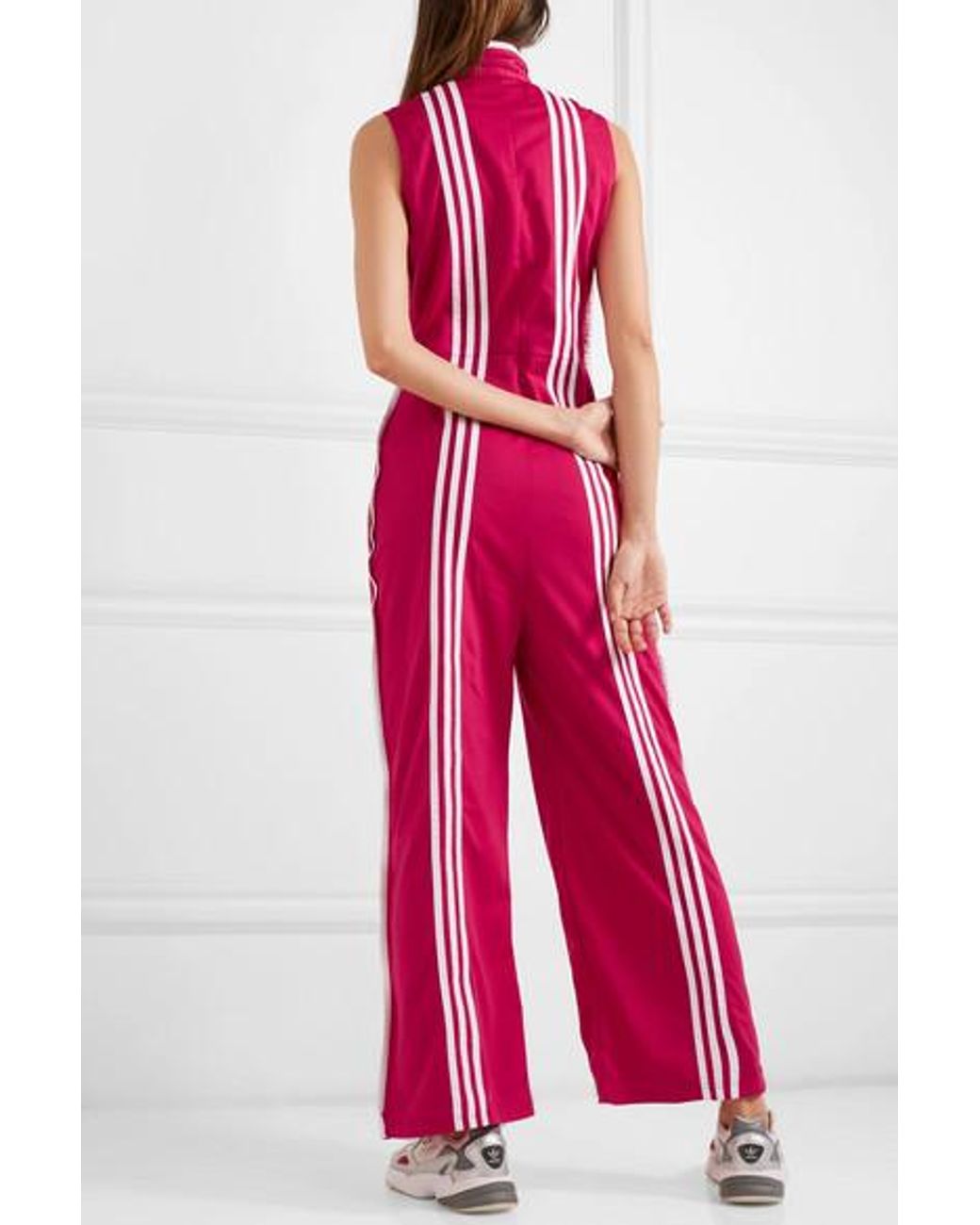 adidas Originals + Ji Won Choi Striped Satin-jersey Jumpsuit in Pink | Lyst  UK