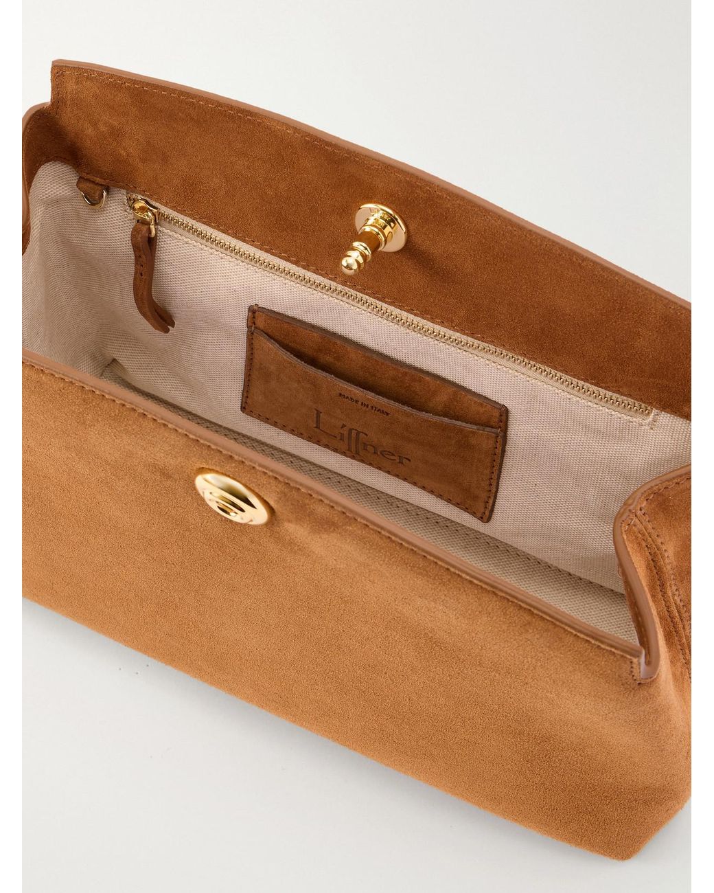 Liffner Brown Pushlock Suede Pouch