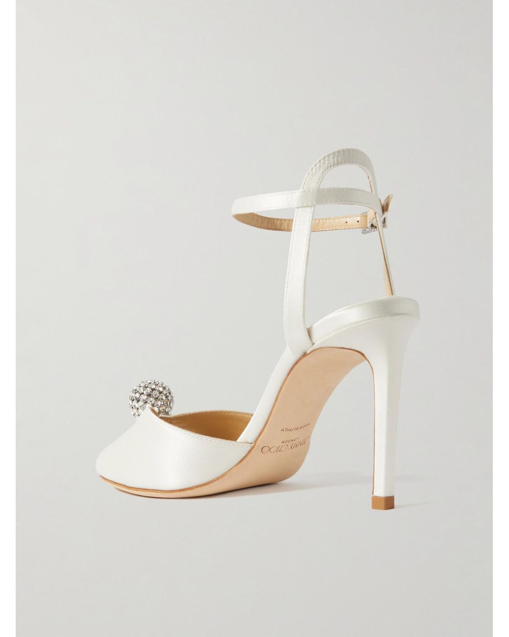 Jimmy Choo Natural Sacora 85 Crystal-Embellished Satin Sandals