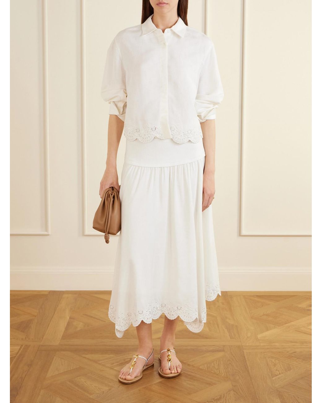 Jonathan Simkhai White Ames Cropped Broderie Anglaise Linen-Blend Shirt