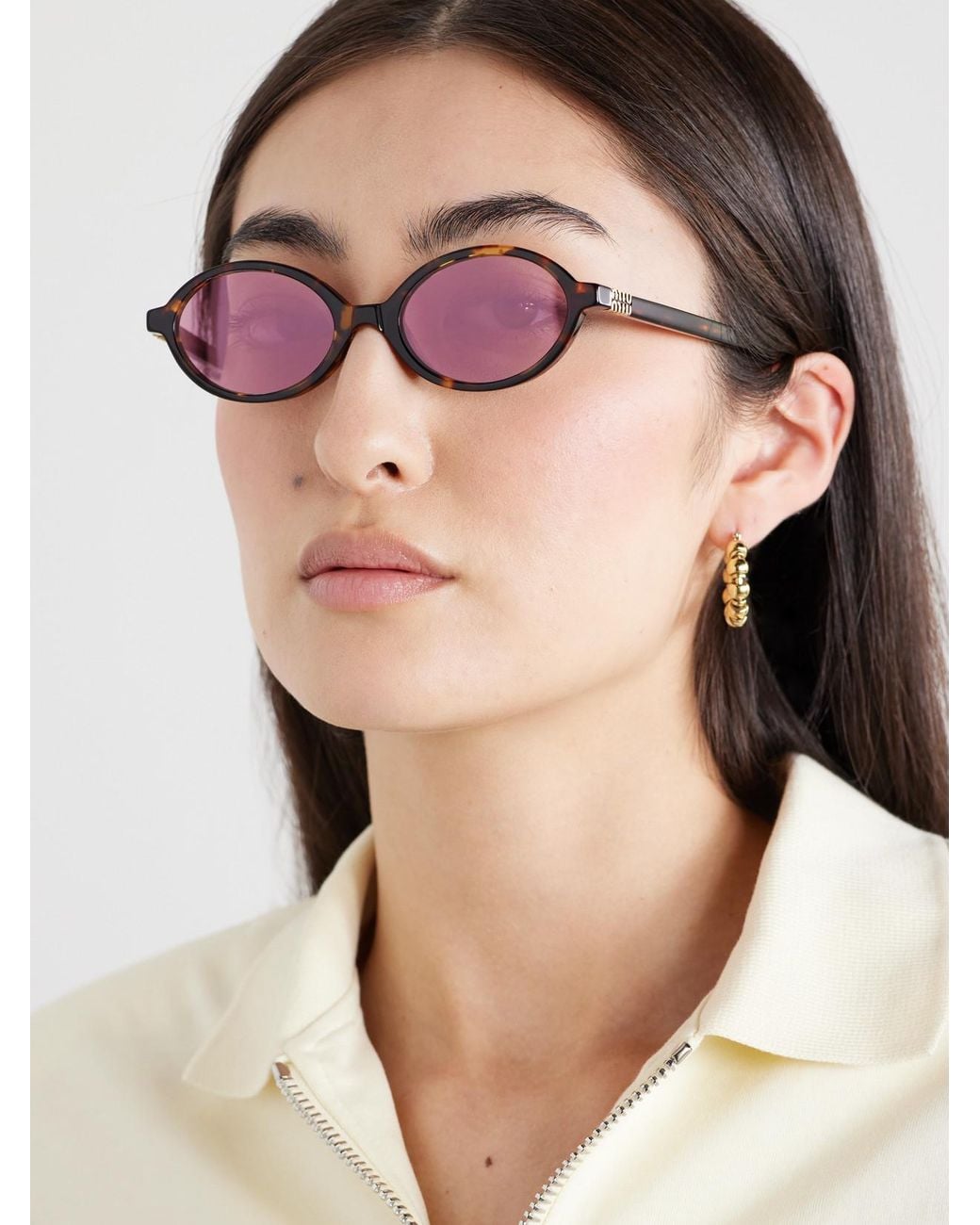 Miu Miu Pink Oval-Frame Acetate Sunglasses