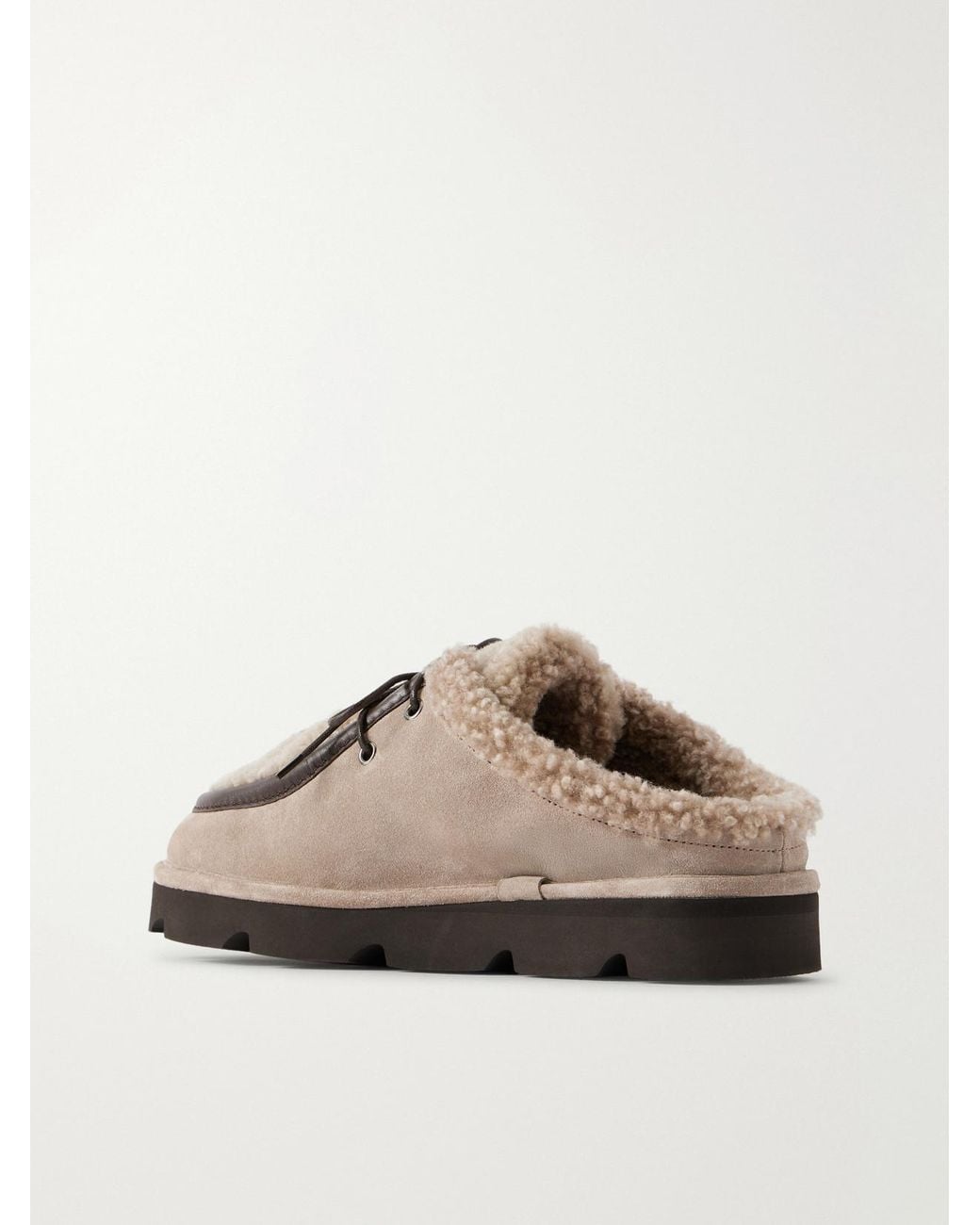 Brunello Cucinelli Brown Shearling-Trimmed Suede Clogs