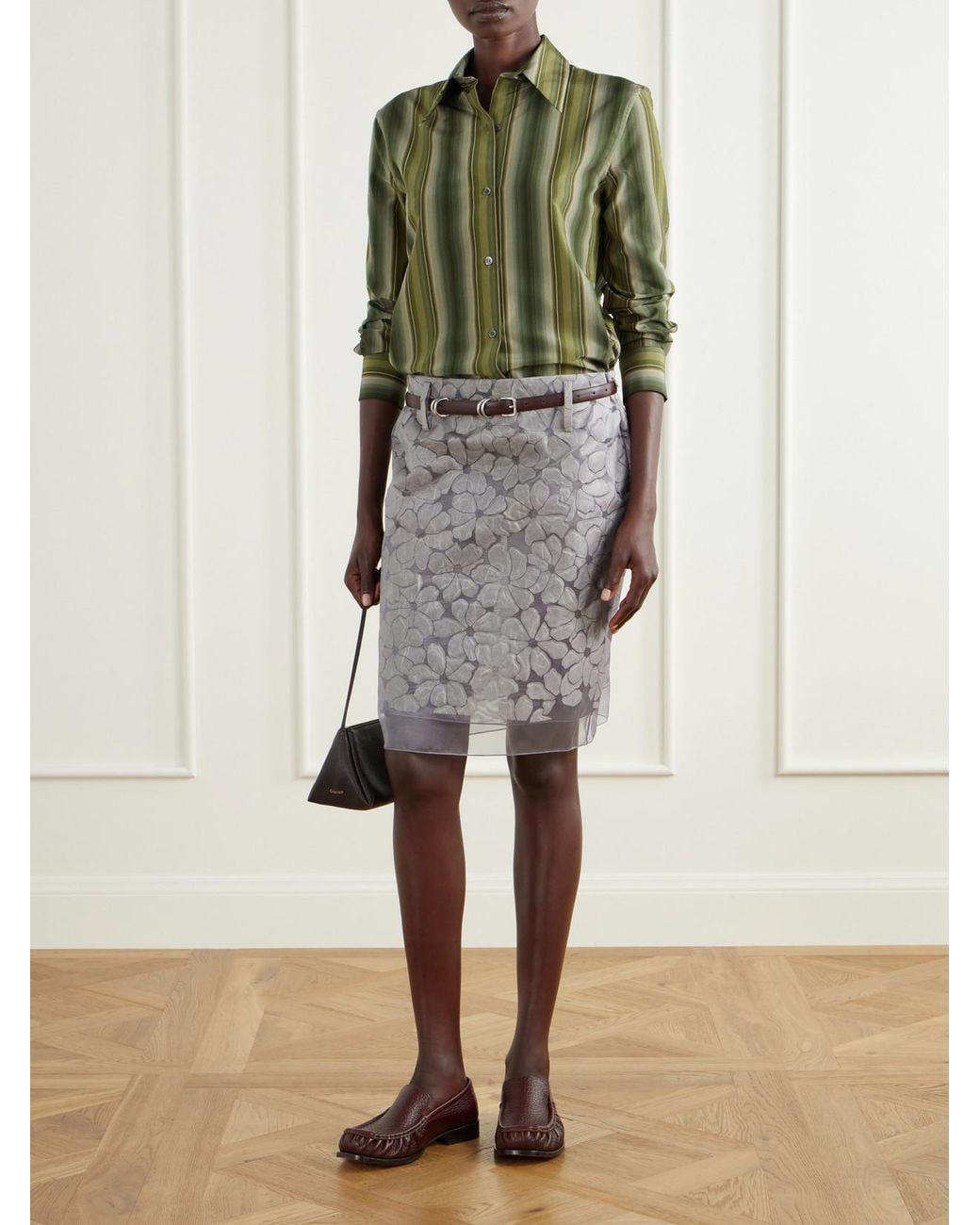 Marni Gray Tiered Floral-Appliquéd Organza Midi Skirt