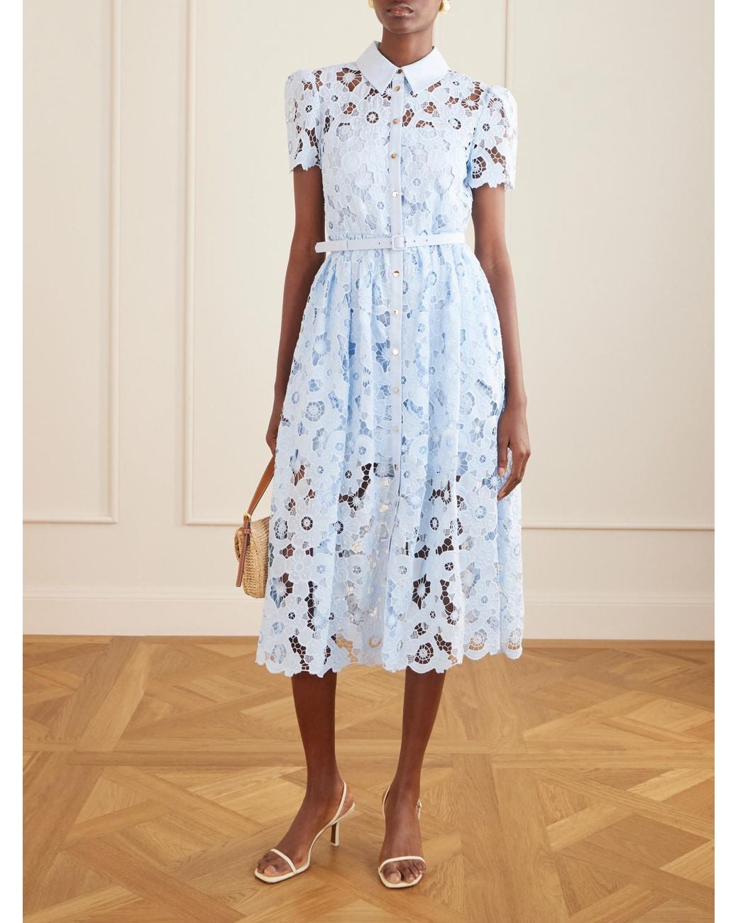 Self-Portrait Blue Embroidered Guipure Lace Midi Dress