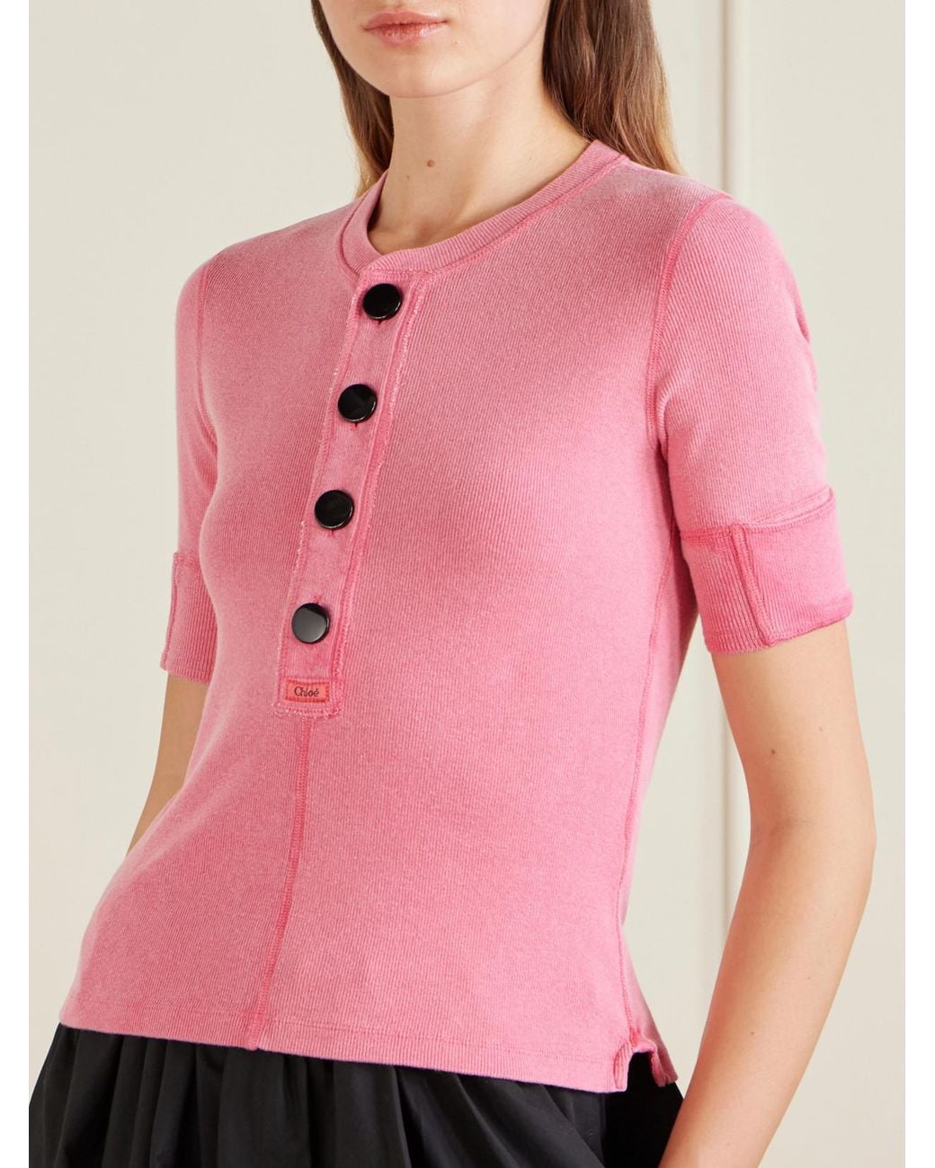 Chloé Pink Ribbed Cotton-Jersey T-Shirt