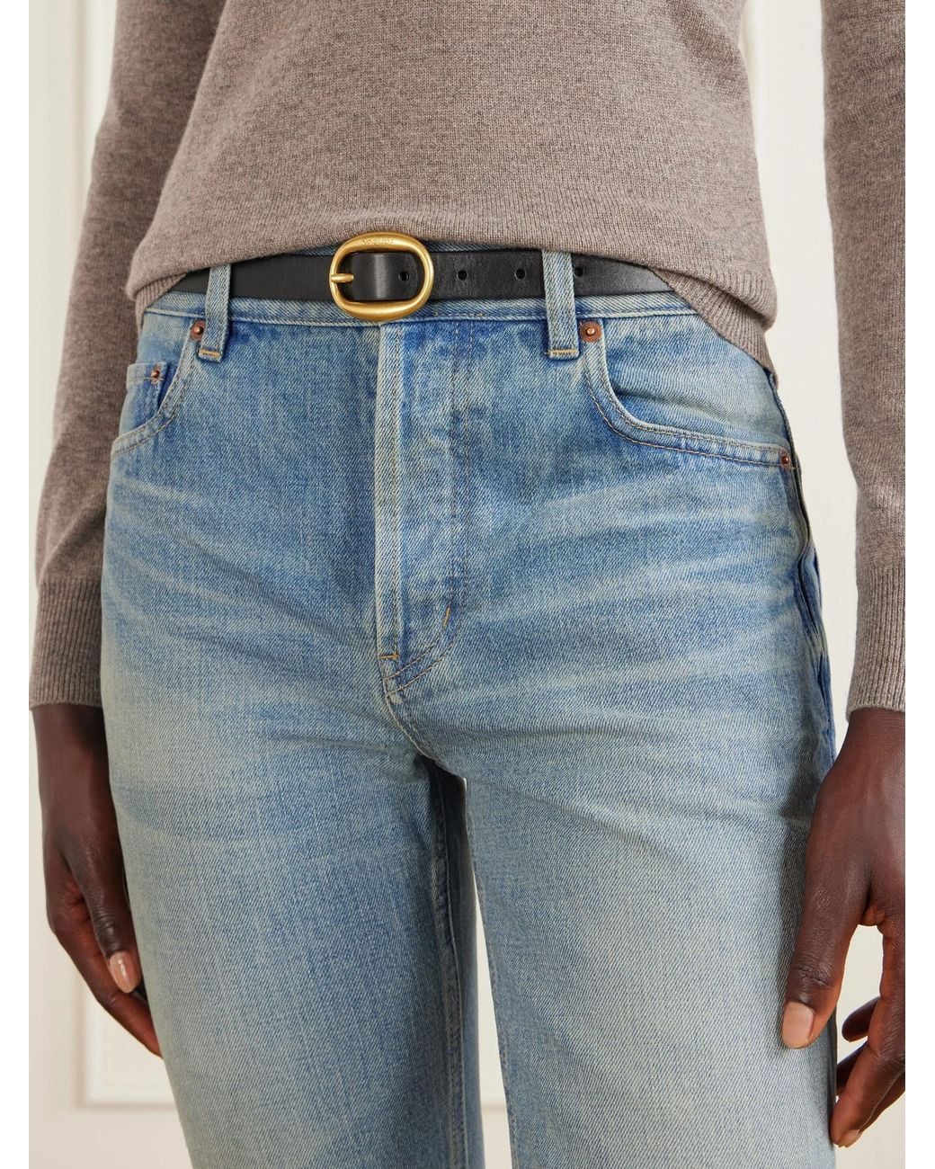 Saint Laurent Blue Logo-Engraved Leather Belt