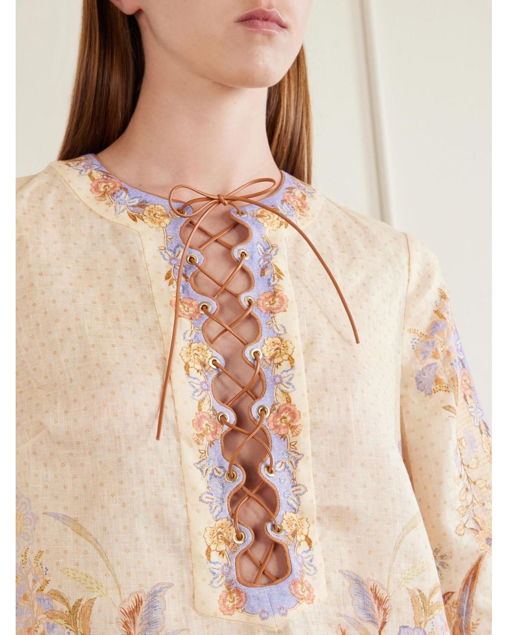 Zimmermann Natural Indra Printed Linen Mini Dress