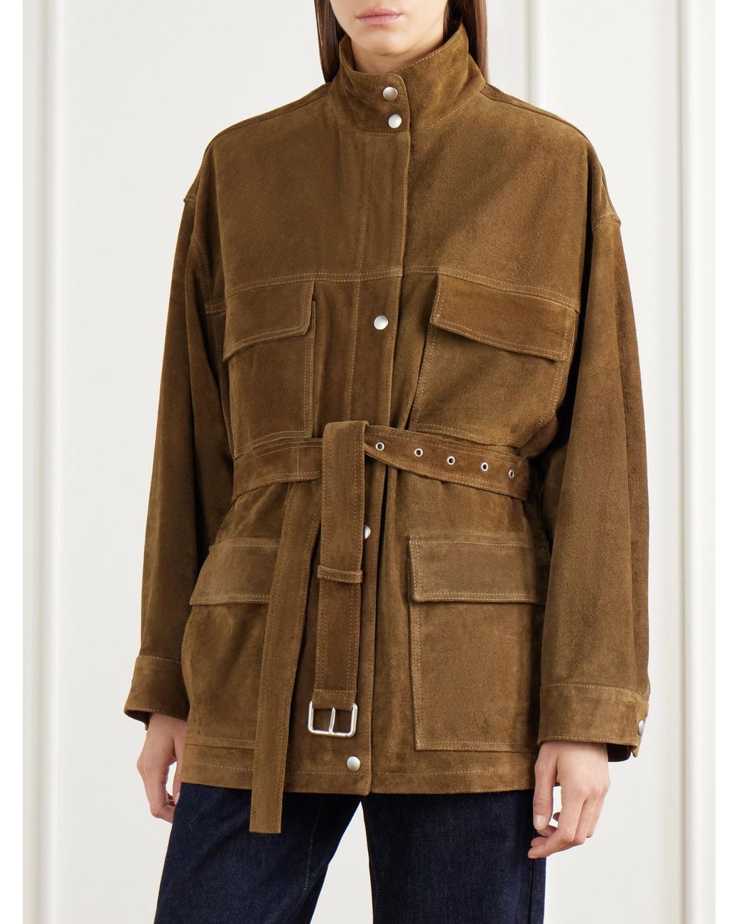 Arma Brown Delore Belted Paneled Suede Jacket