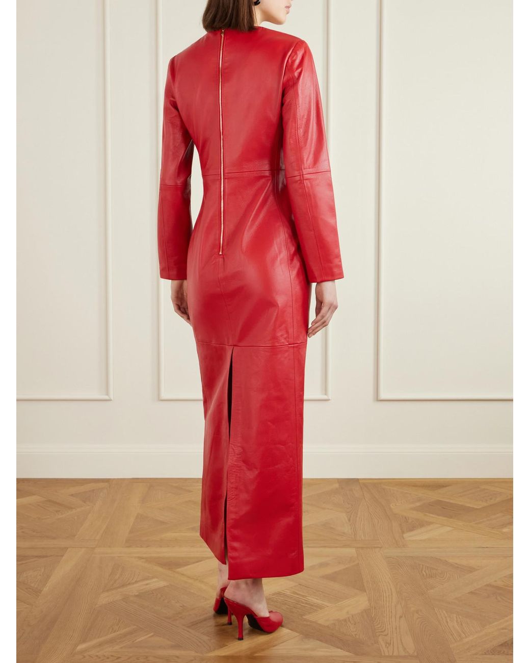 RÙADH Red The Adris Leather Maxi Dress