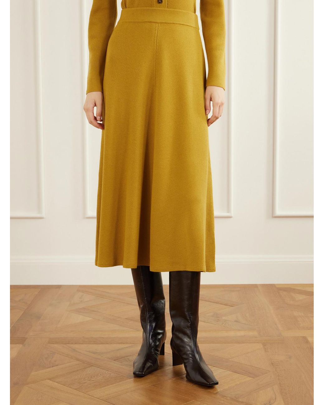 Emilia Wickstead Yellow Dorian Ribbed Wool Midi Skirt
