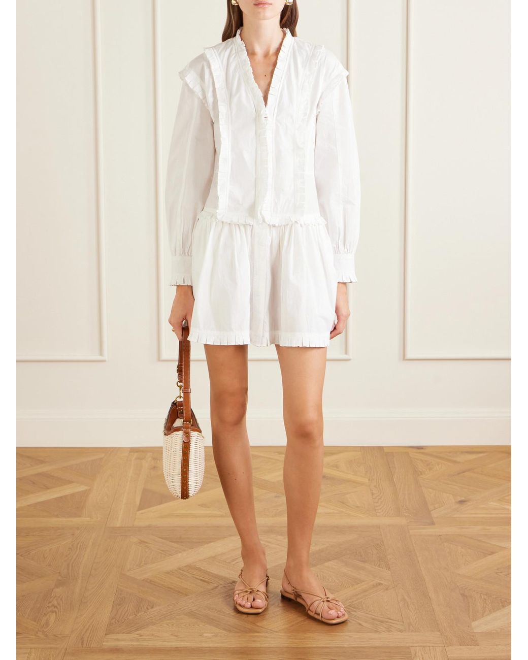 Ulla Johnson White Beatrix Ruffled Cotton Mini Dress