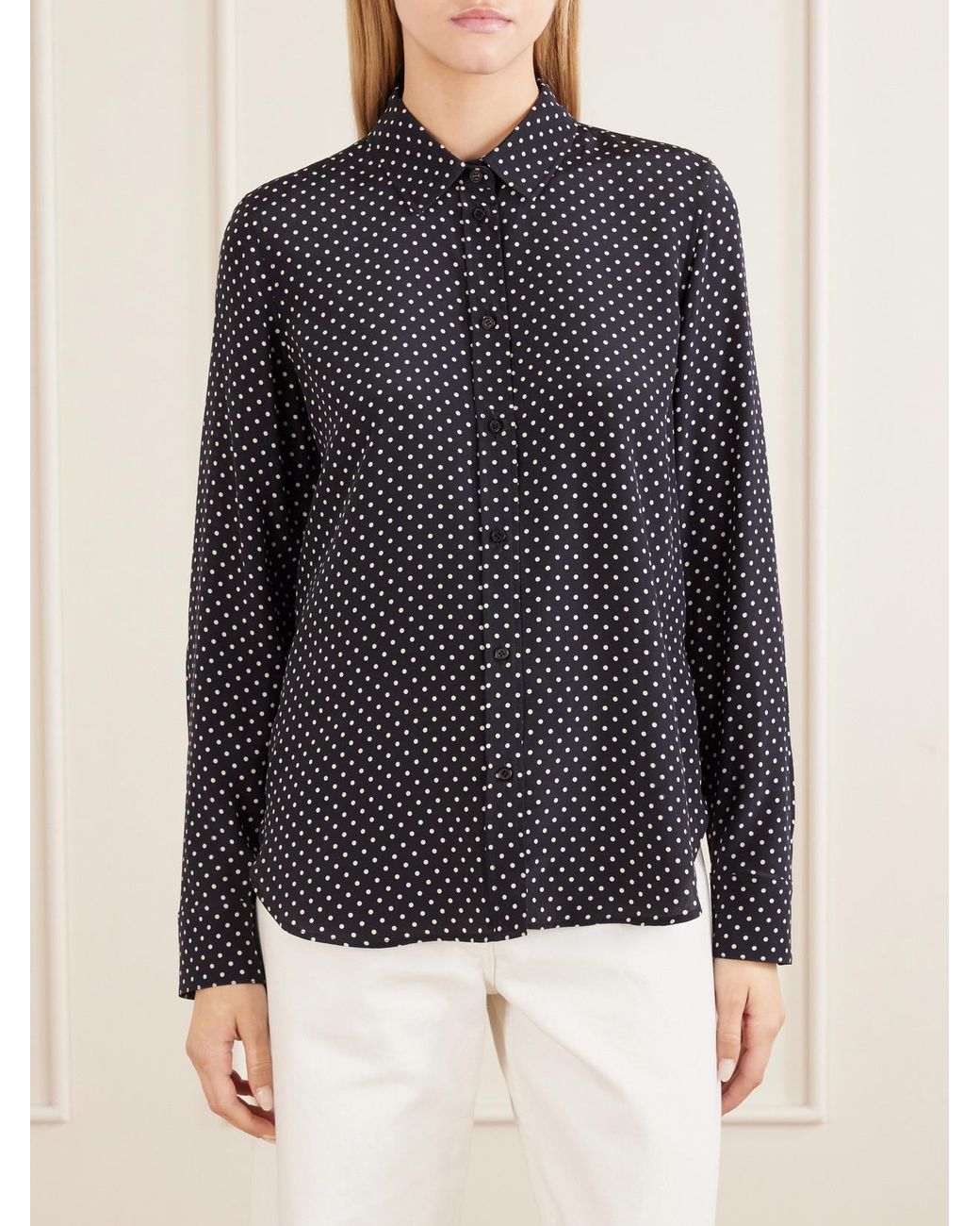 Nili Lotan Blue Gaia Polka-Dot Silk-Crepe De Chine Shirt