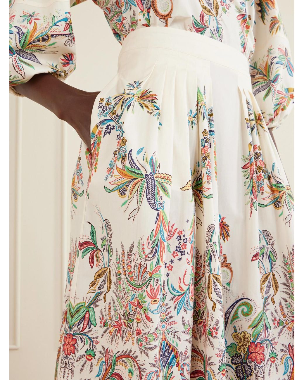 Etro White Paisley-Print Cotton-Poplin Midi Skirt