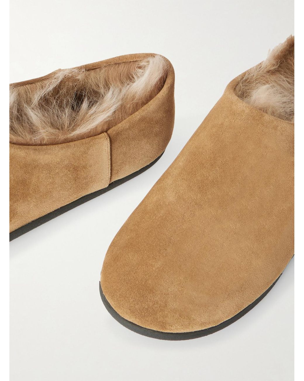 Christen White Big Bootie Shearling-Lined Suede Slippers