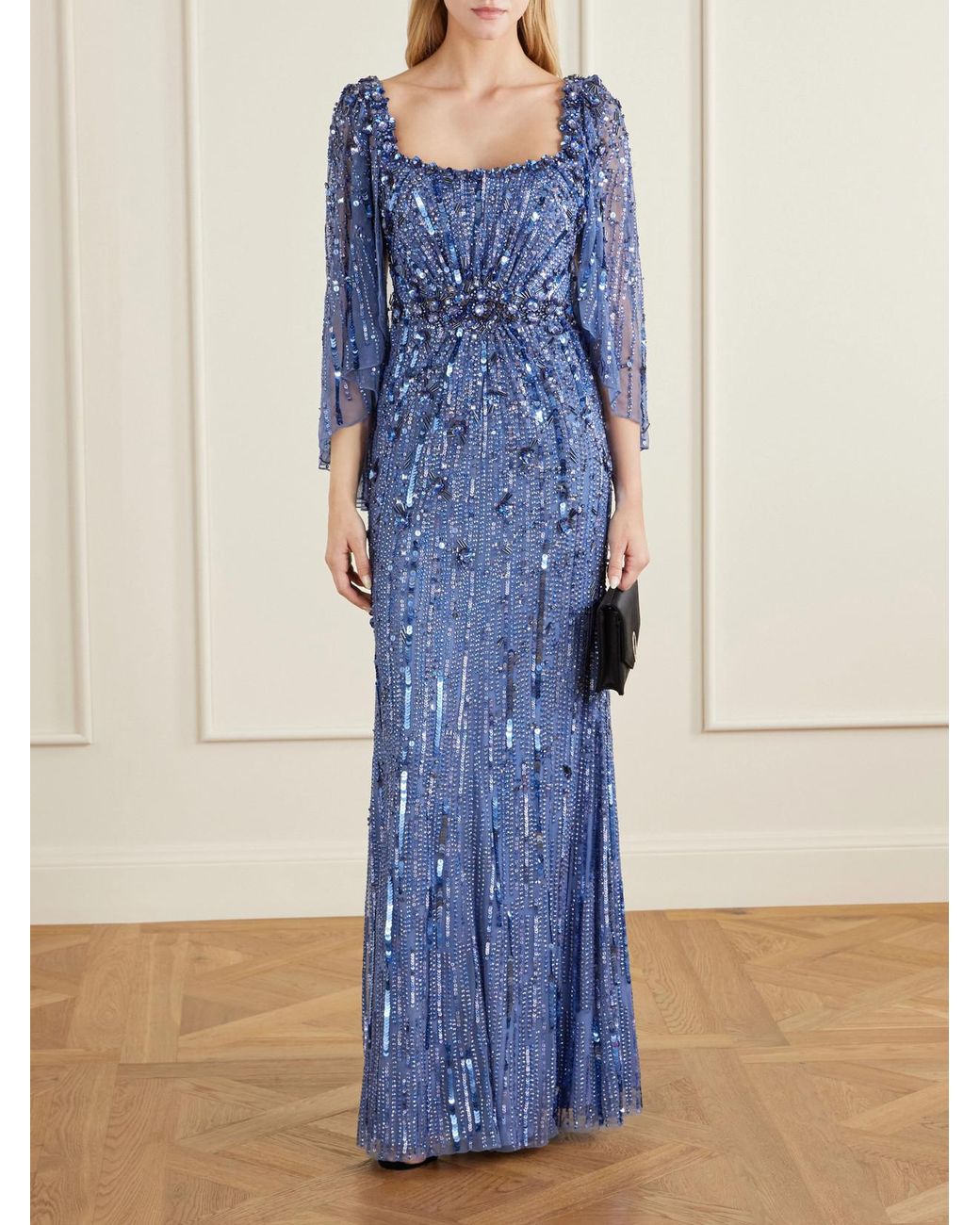 Jenny Packham Blue Sequin-Embellished Tulle Gown