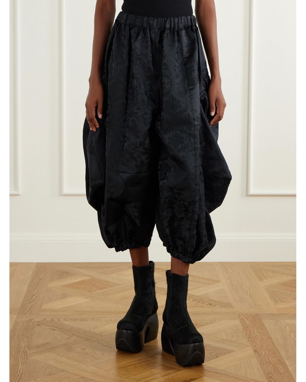 Comme des Garçons Blue Gathered Cropped Satin-Jacquard Wide-Leg Pants