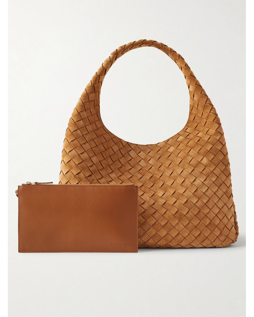Bottega Veneta Brown Campana Large Intrecciato Suede Shoulder Bag