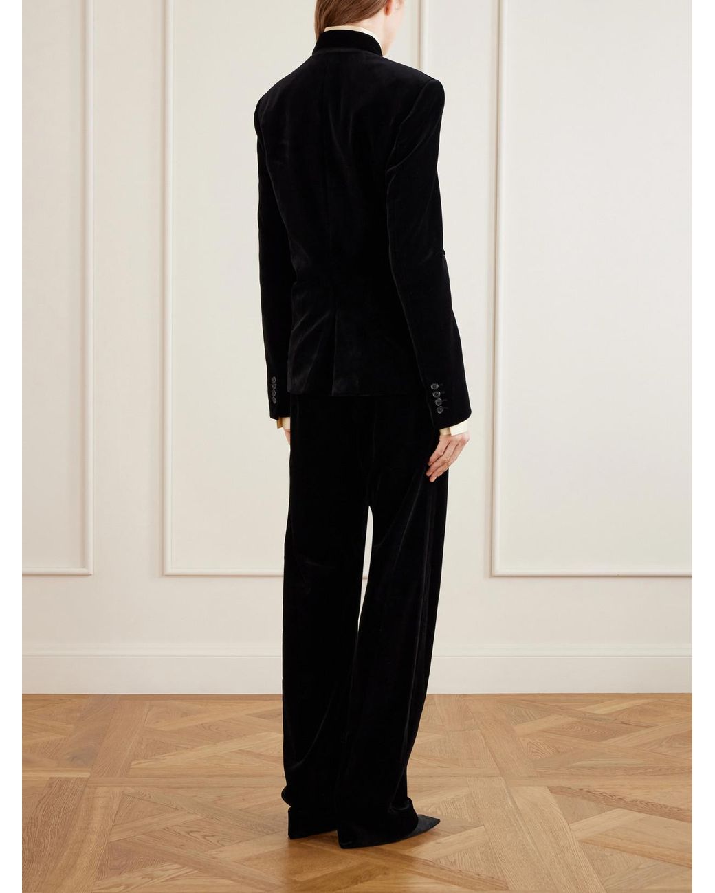 Khaite Black Rolo Double-Breasted Cotton-Blend Velvet Blazer