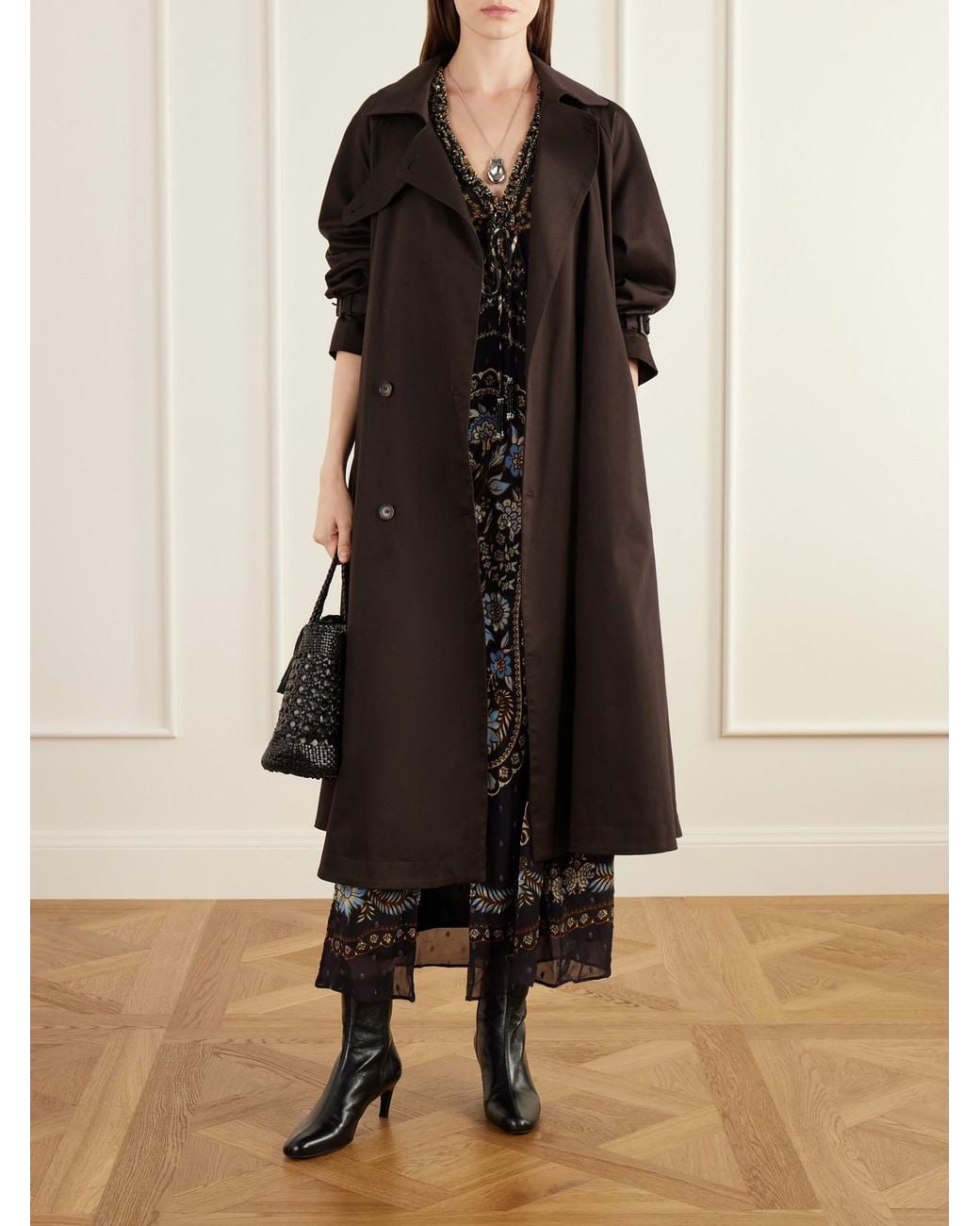 Farm Rio Black Daniela Ruffled Printed Embroidered Crepe Maxi Dress