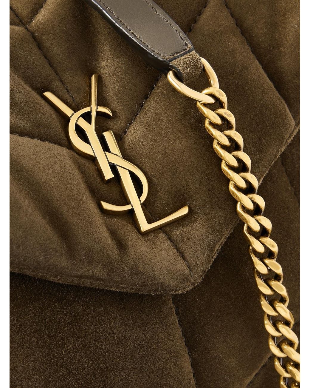 Saint Laurent Brown Toy Puffer Matelassé Leather-Trimmed Suede Shoulder Bag
