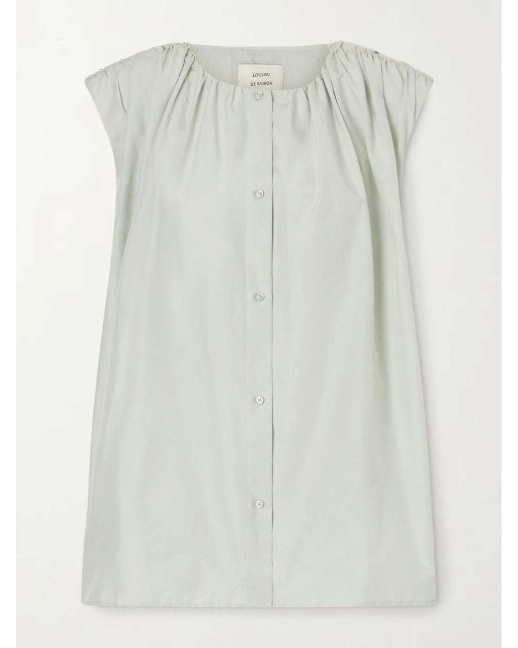 Loulou de Saison White Anca Gathered Cotton And Silk-Blend Blouse