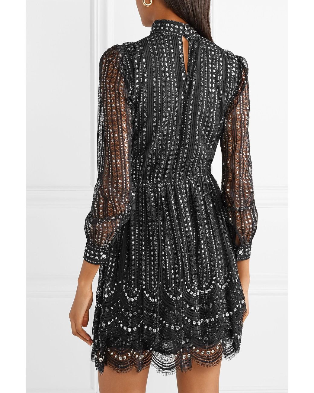 MICHAEL Michael Kors Crystal-embellished Metallic Lace Mini Dress in Black  | Lyst