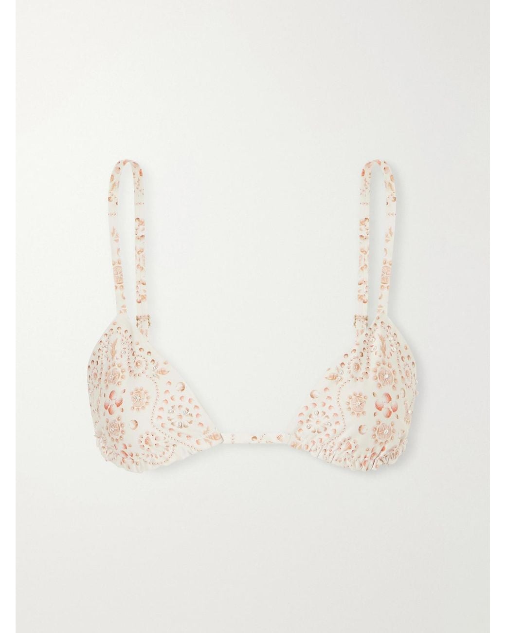 Agua Bendita White Tulua Playa Bead-Embellished Printed Recycled-Blend Bikini Top