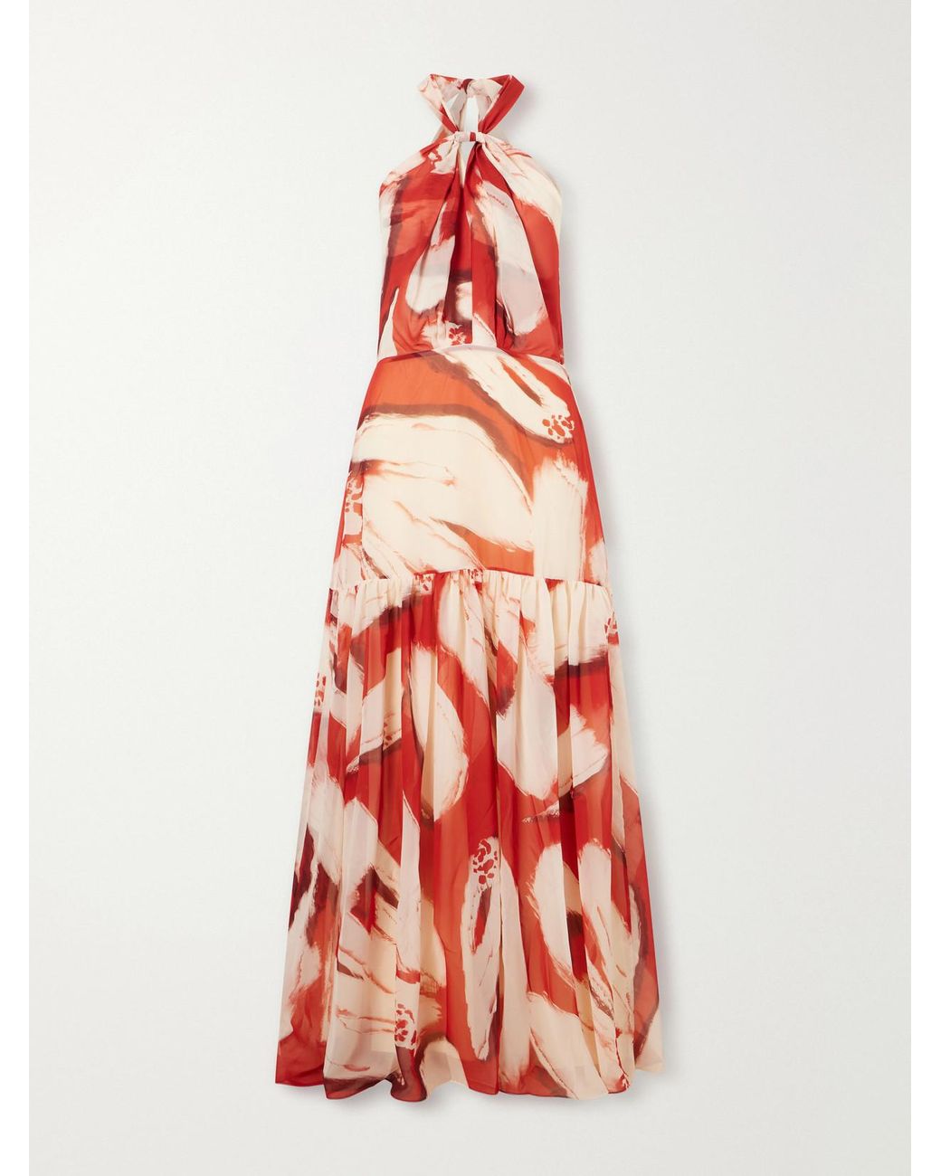 ANDRES OTALORA Red Un Martini Floral-Print Chiffon Maxi Dress