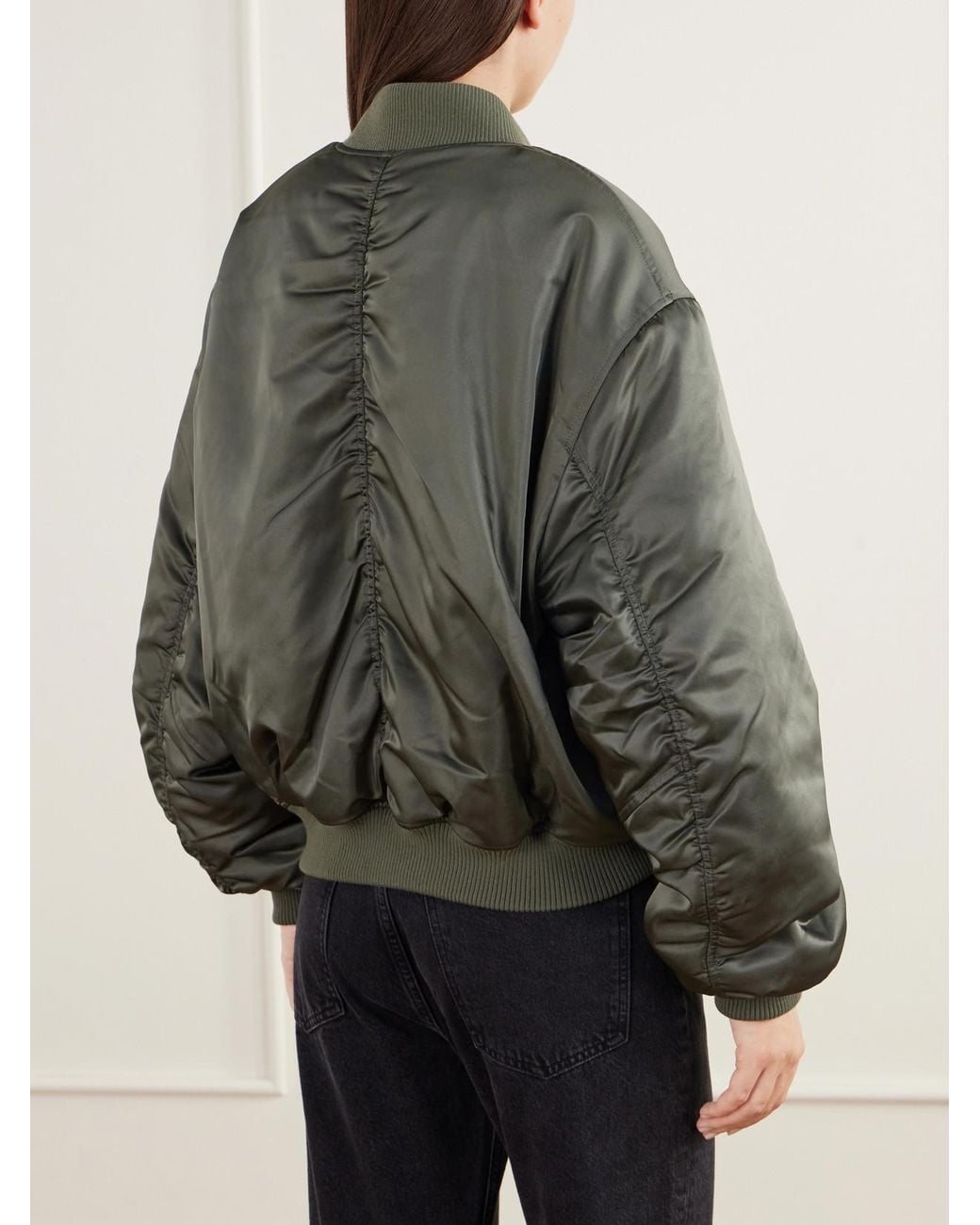Agolde Green Frankie Reversible Plush And Satin Shell Bomber Jacket