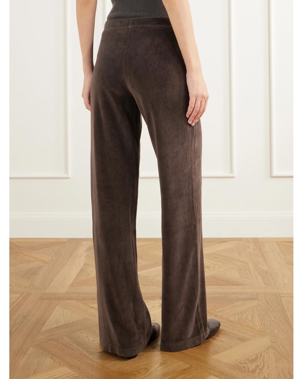 Suzie Kondi Brown Pantaloni Cotton-Blend Velour Wide-Leg Pants