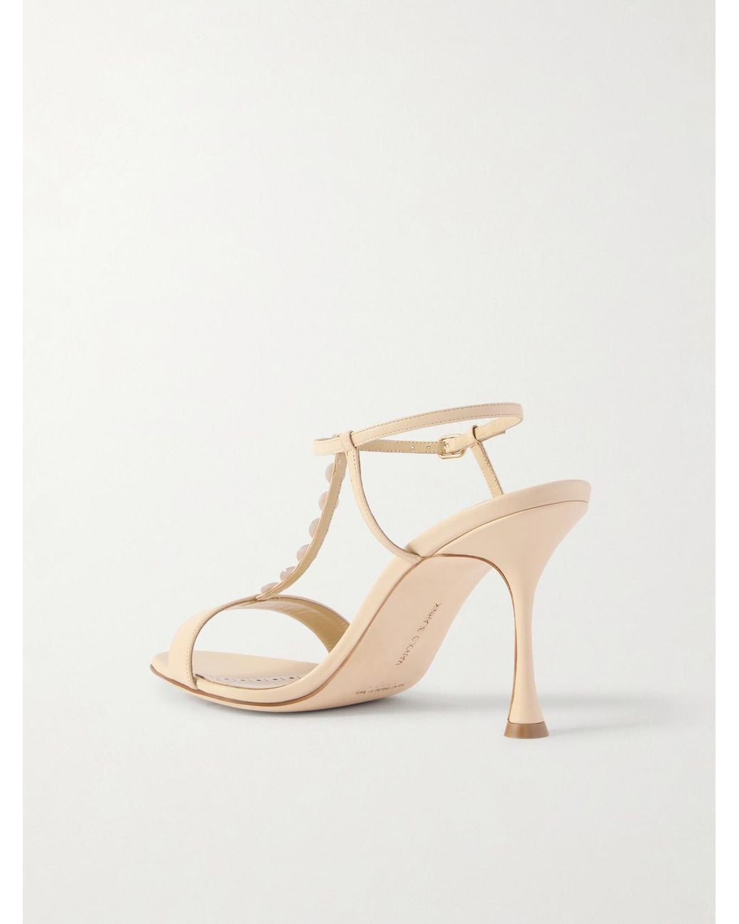 Manolo Blahnik Natural Imbosan Button-Detailed Leather Sandals