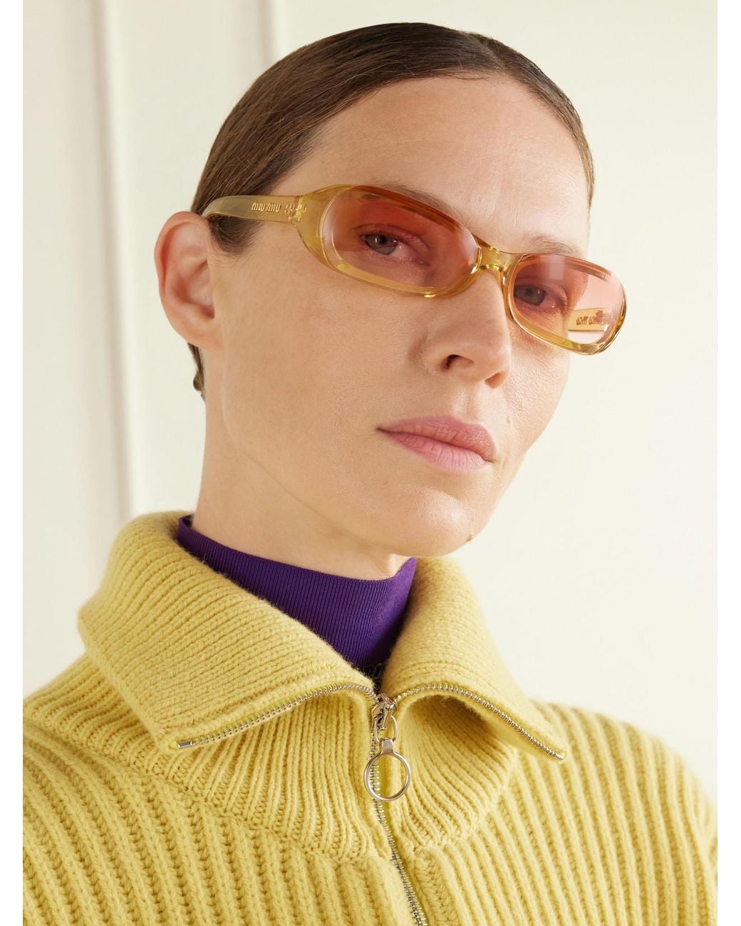Miu Miu Pink Round-Frame Acetate Sunglasses