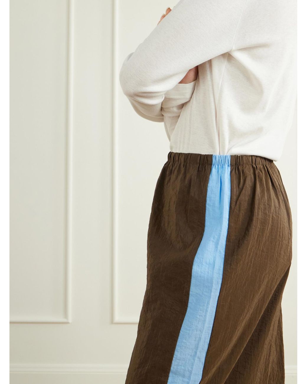 La Ligne Brown Colby Striped Recycled Crinkled-Shell Wide-Leg Pants