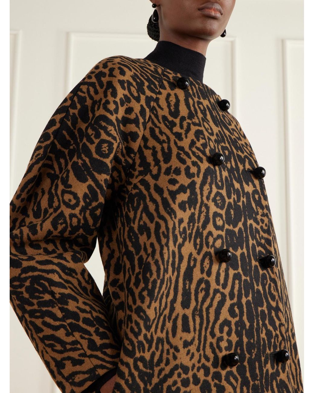 Carolina Herrera Brown Cocoon Leopard-Jacquard Wool Coat