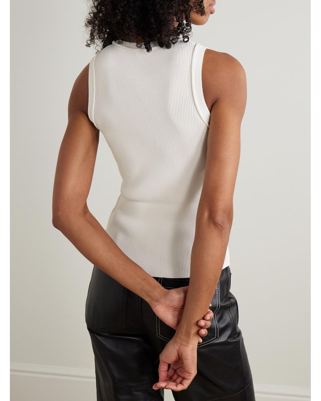 Loewe White Anagram-Embroidered Ribbed Tank