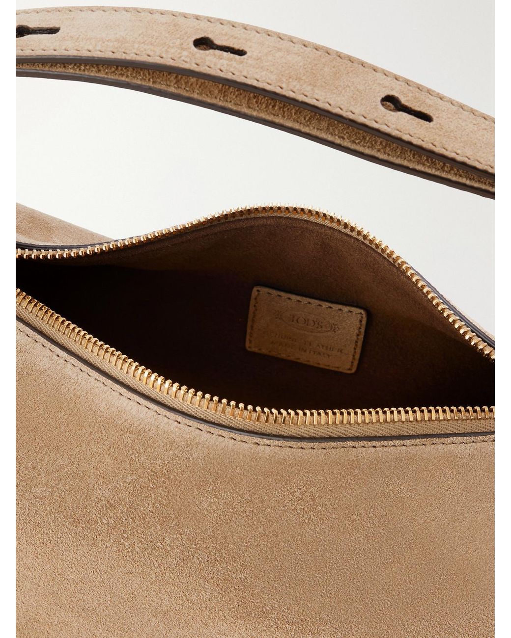 Tod's Natural Sacca Mini Suede Shoulder Bag