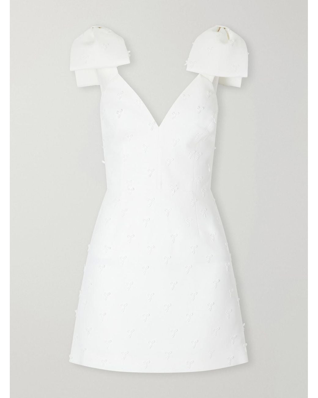 Rebecca Vallance White Mariee Bow-Detailed Embroidered Crepe Mini Dress