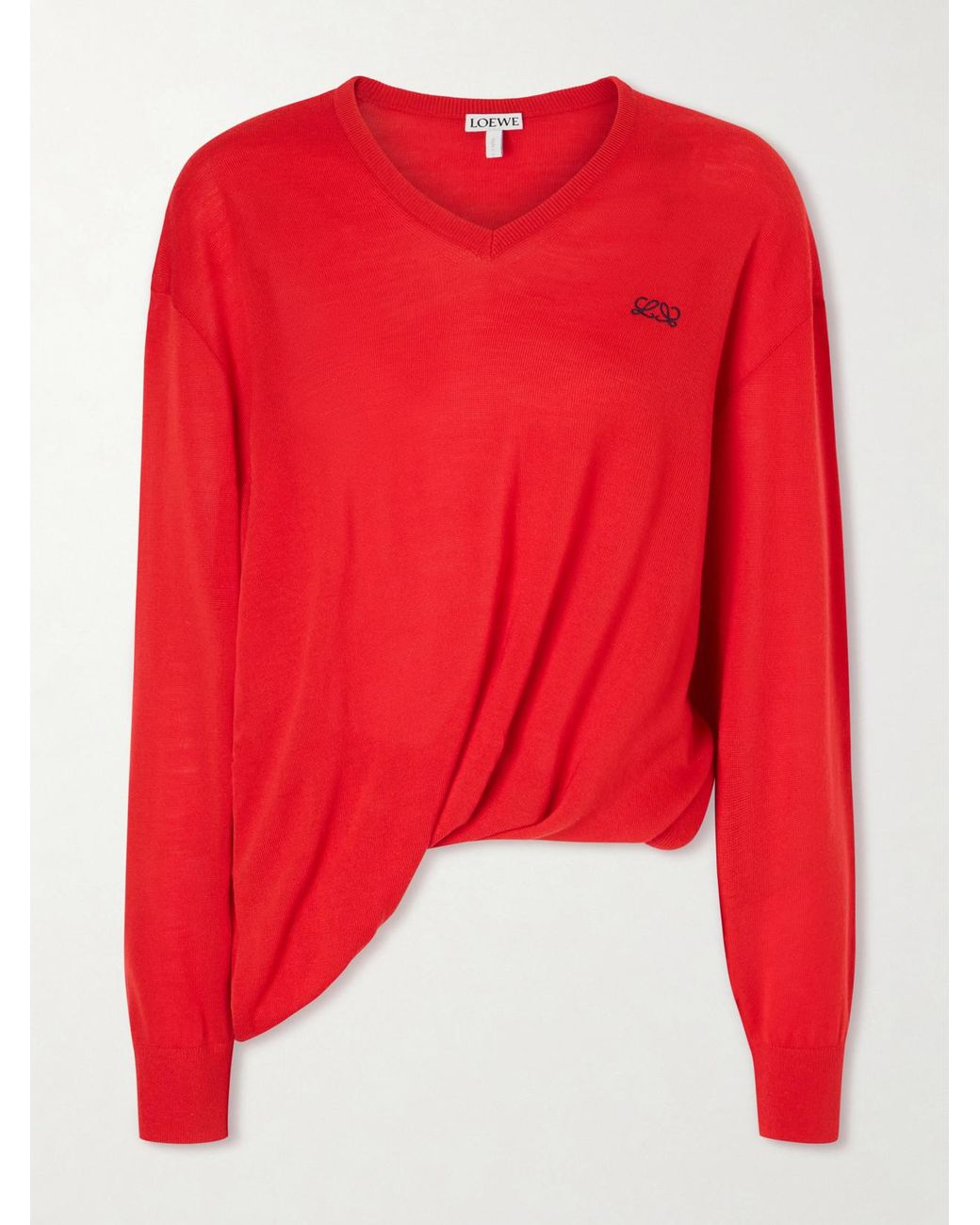 Loewe Asymmetric Draped Embroidered Wool-Blend Sweater