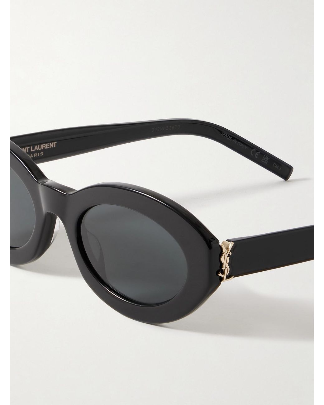 Saint Laurent Black Oval-Frame Acetate Sunglasses