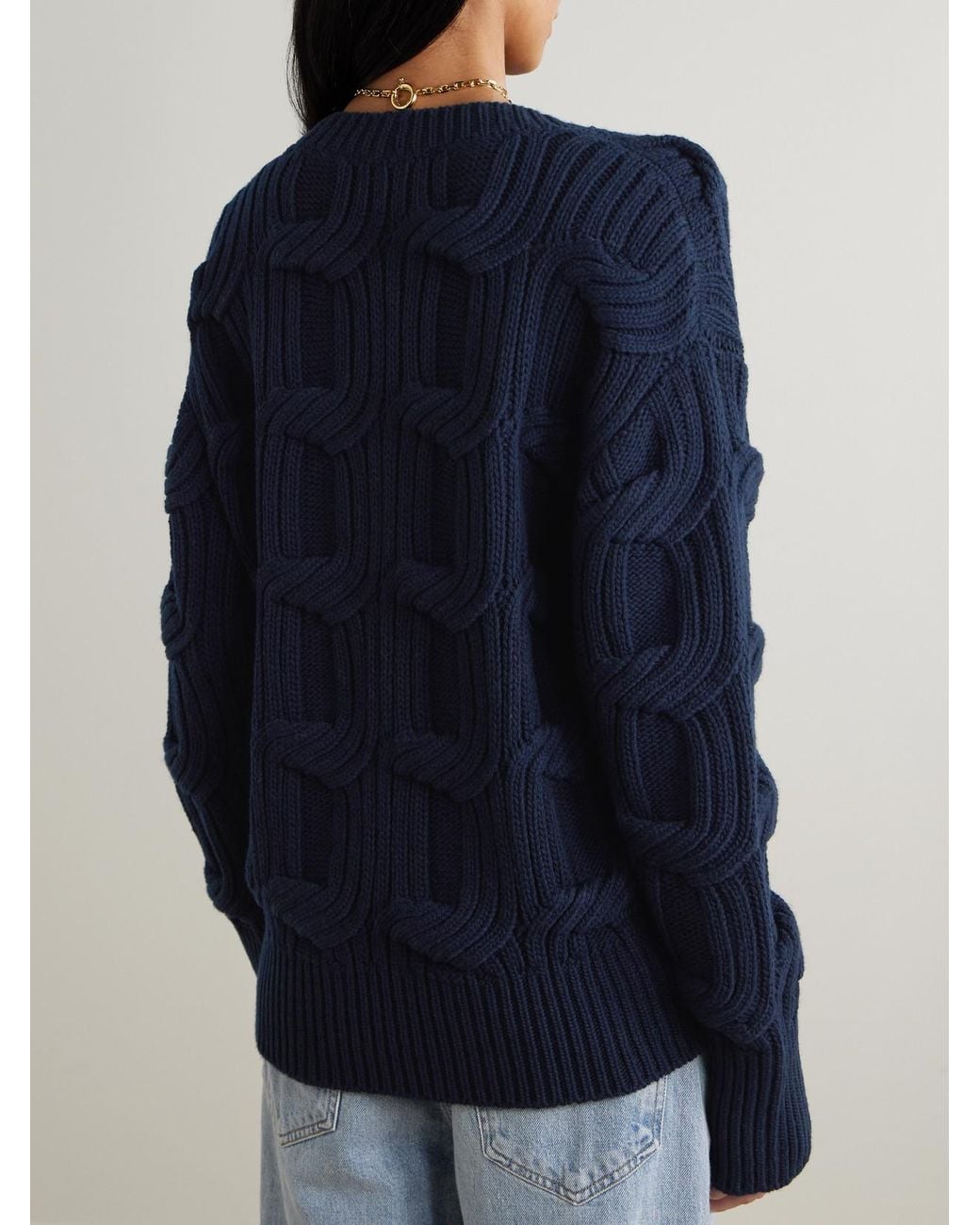 Stella McCartney Blue Falabella Cable-Knit Wool Sweater