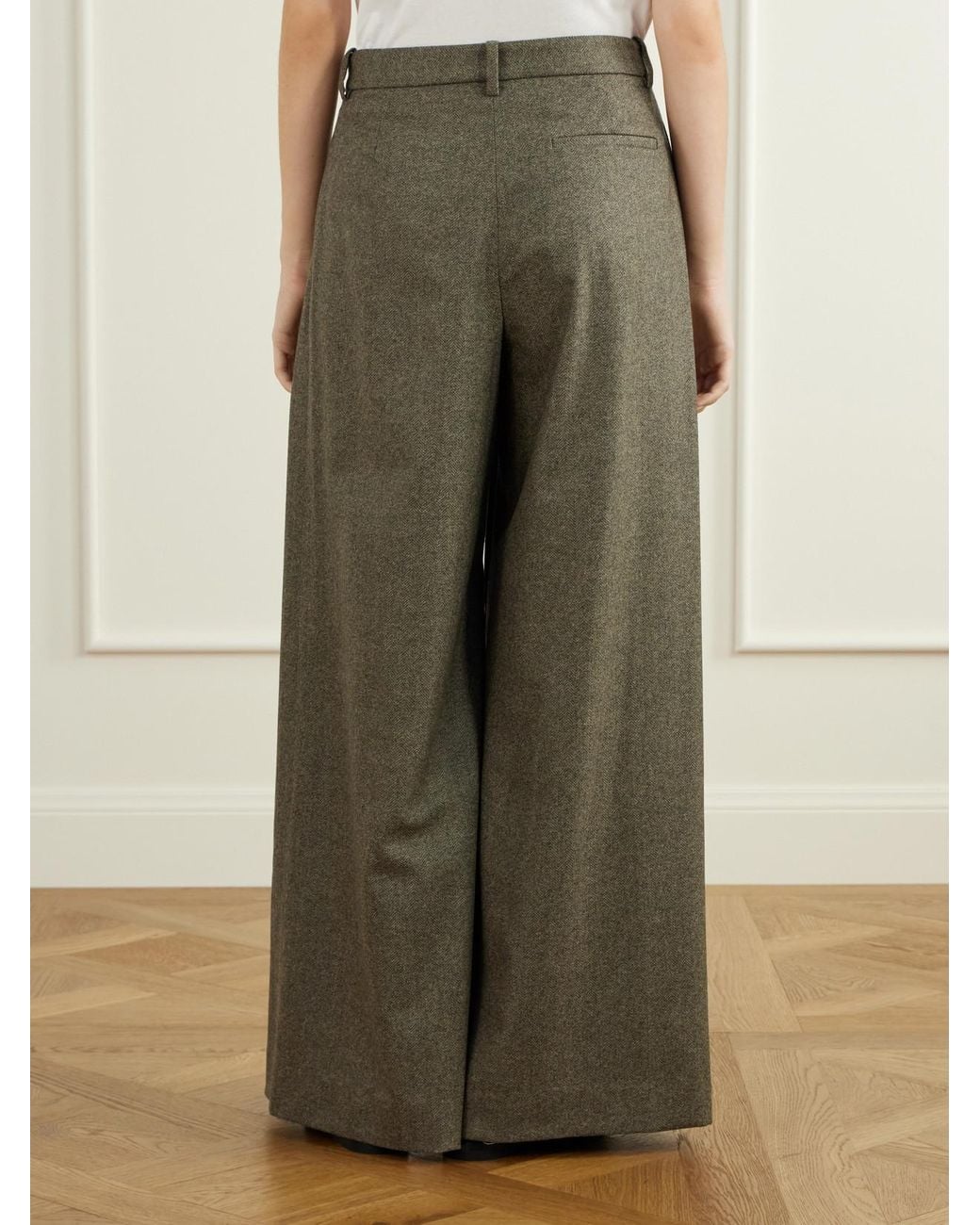 Twp Green Avery Stretch Wool And Cashmere-Blend Herringbone Wide-Leg Pants