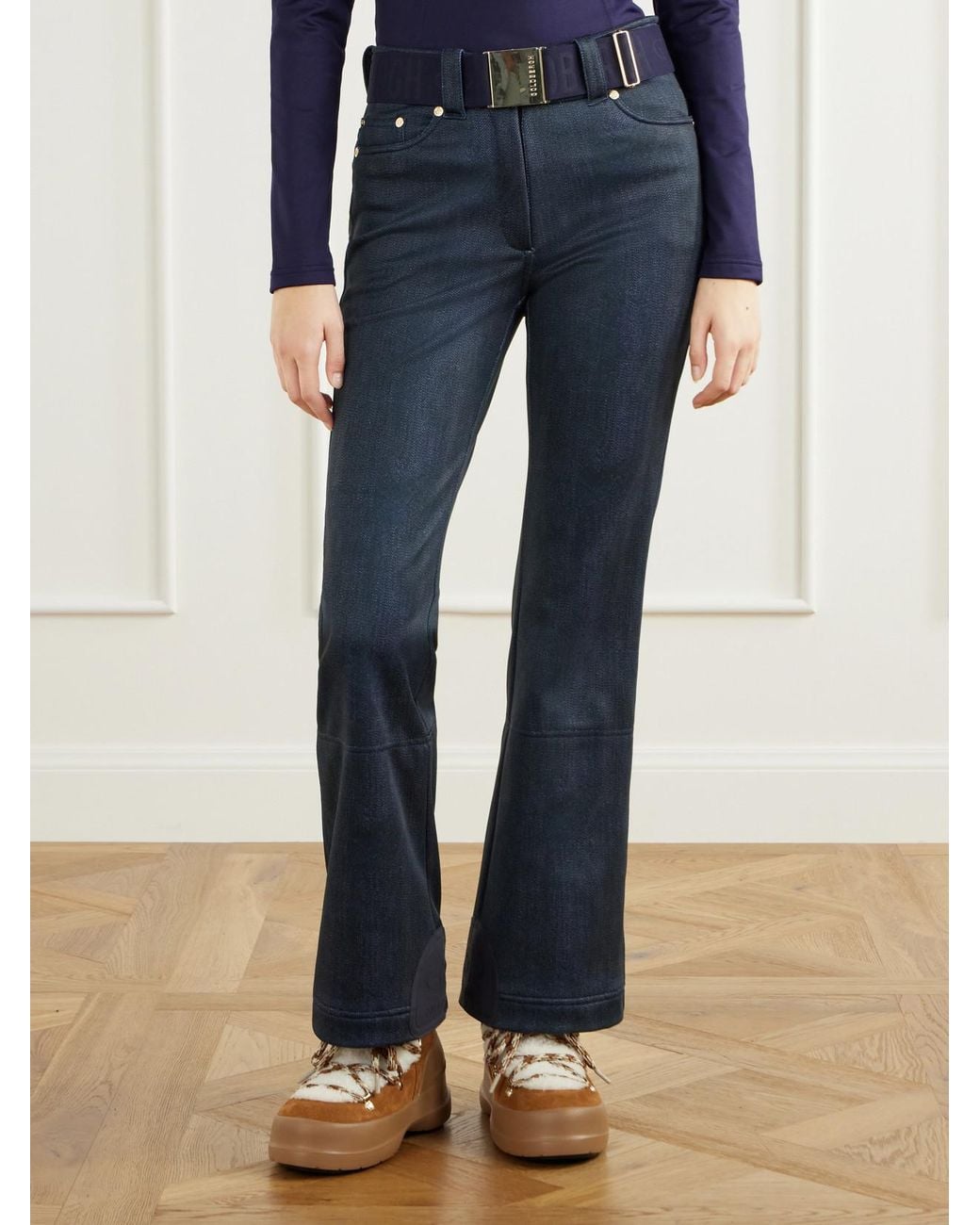 Goldbergh Blue Fuji Denim-Effect Belted Bootcut Shell Ski Pants