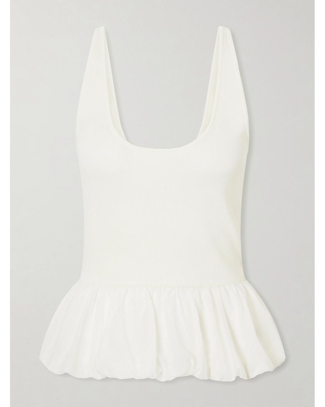 St. Agni White Balloon Ballet Gathered Chiffon-Trimmed Ribbed Tank