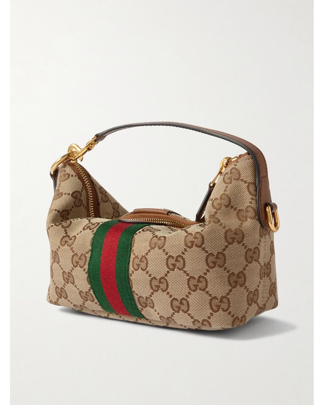 Gucci Brown Ophidia Mini Leather-Trimmed Coated Canvas-Jacquard Tote