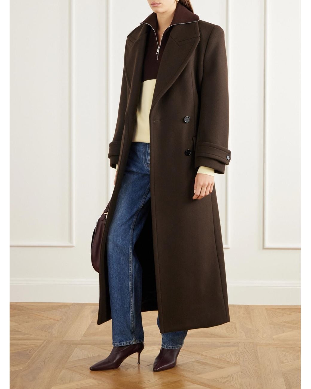 Balmain Black Belted Double-Breasted Wool-Felt Coat